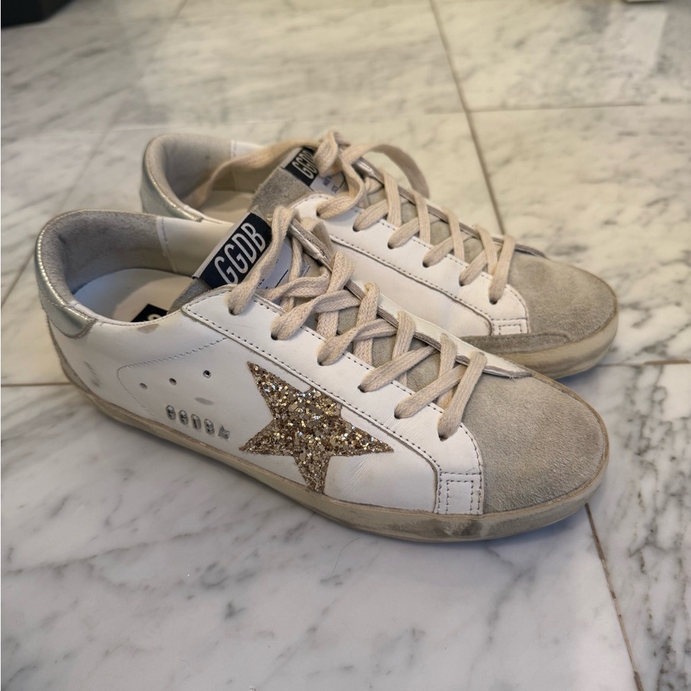 Golden Goose Super Star with Gold Glitter Star and ice grey suede inserts 36 - Picture 10 of 13